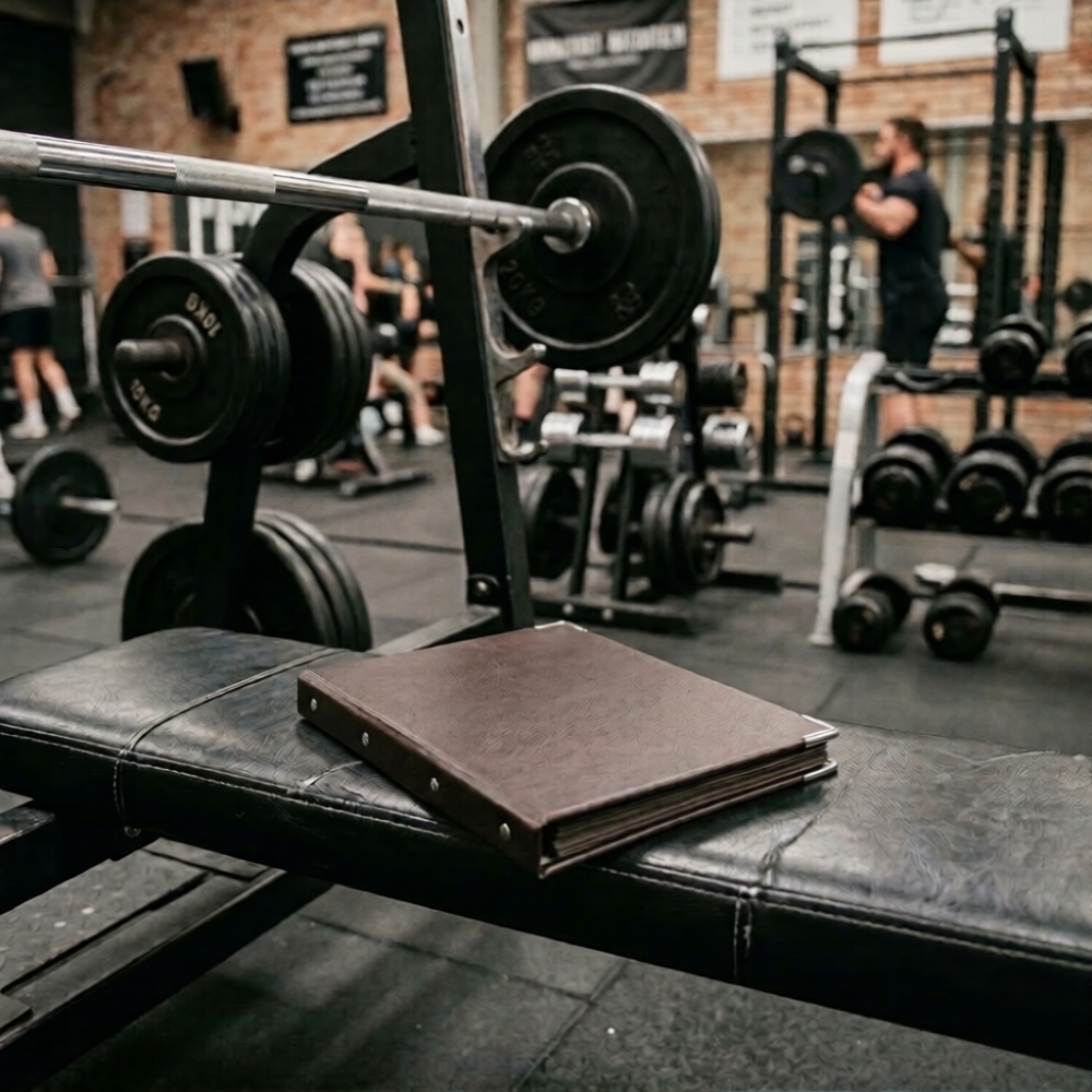 Interiör av ett modernt gym med skivstänger och vikter, där Scenfitness hjälper atleter att fokusera på träningen inför tävling.